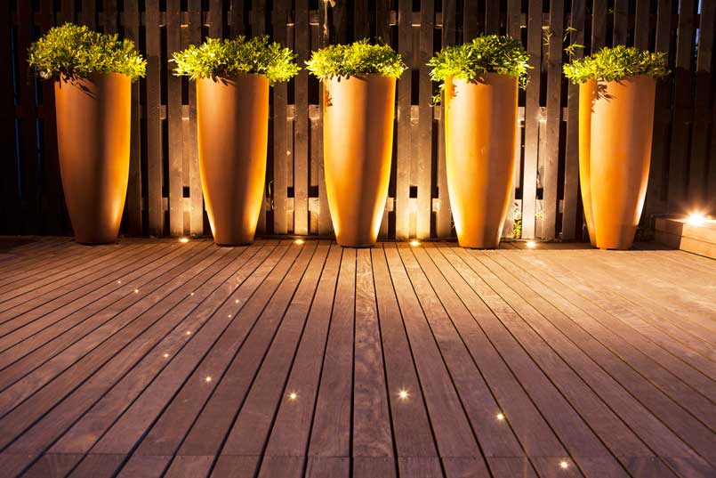 Uplit planters in back garden design, Woodyard Lane